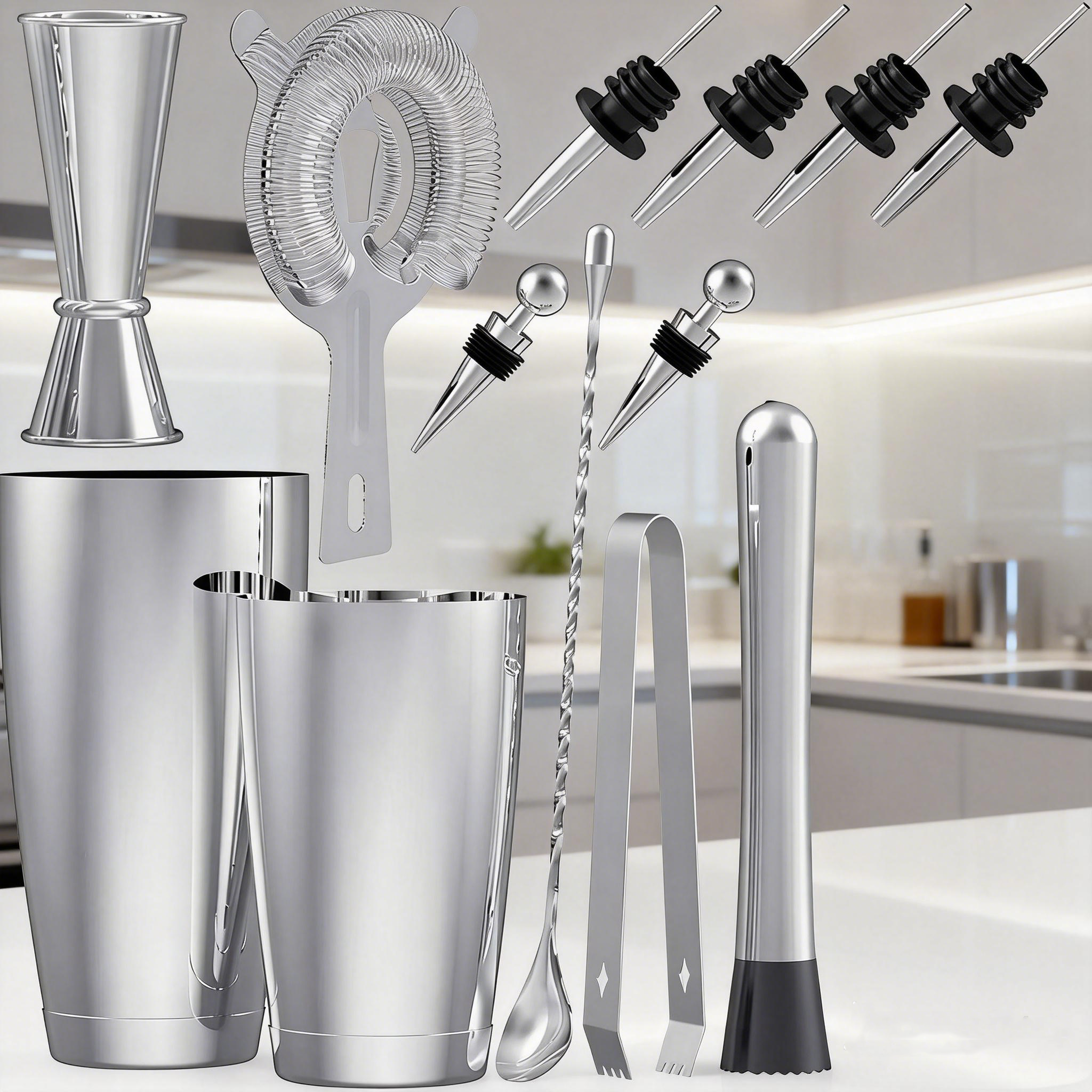 Boston Shaker Set - stllCamol Cocktail Shaker Boston Style 13pcs