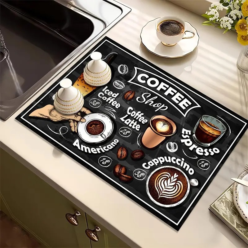 Creative Coffee Print Kitchen  - Bar Mat Rubber avaliação e preço