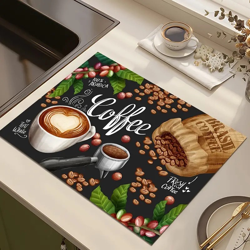 Creative Coffee Print Kitchen  - Bar Mat Rubber avaliação e preço
