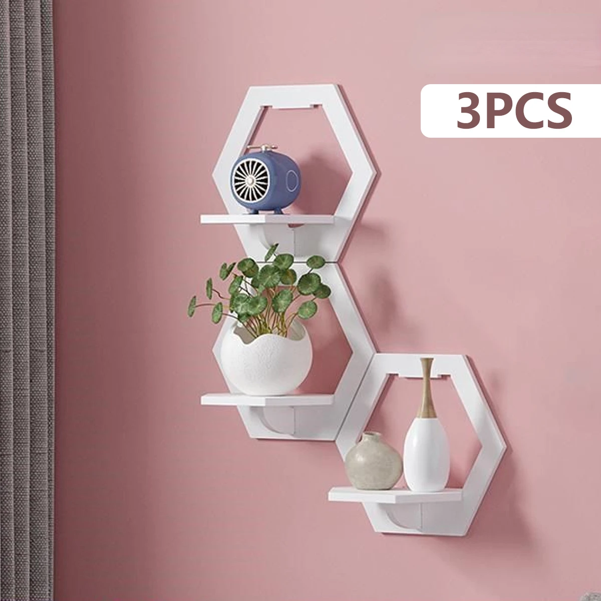 3Pcs Hexagon Wall Shelf Punch  - Home Bar Shelf avaliação e preço