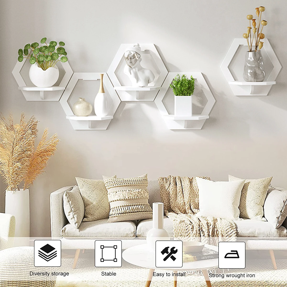 3Pcs Hexagon Wall Shelf Punch  - Home Bar Shelf avaliação e preço