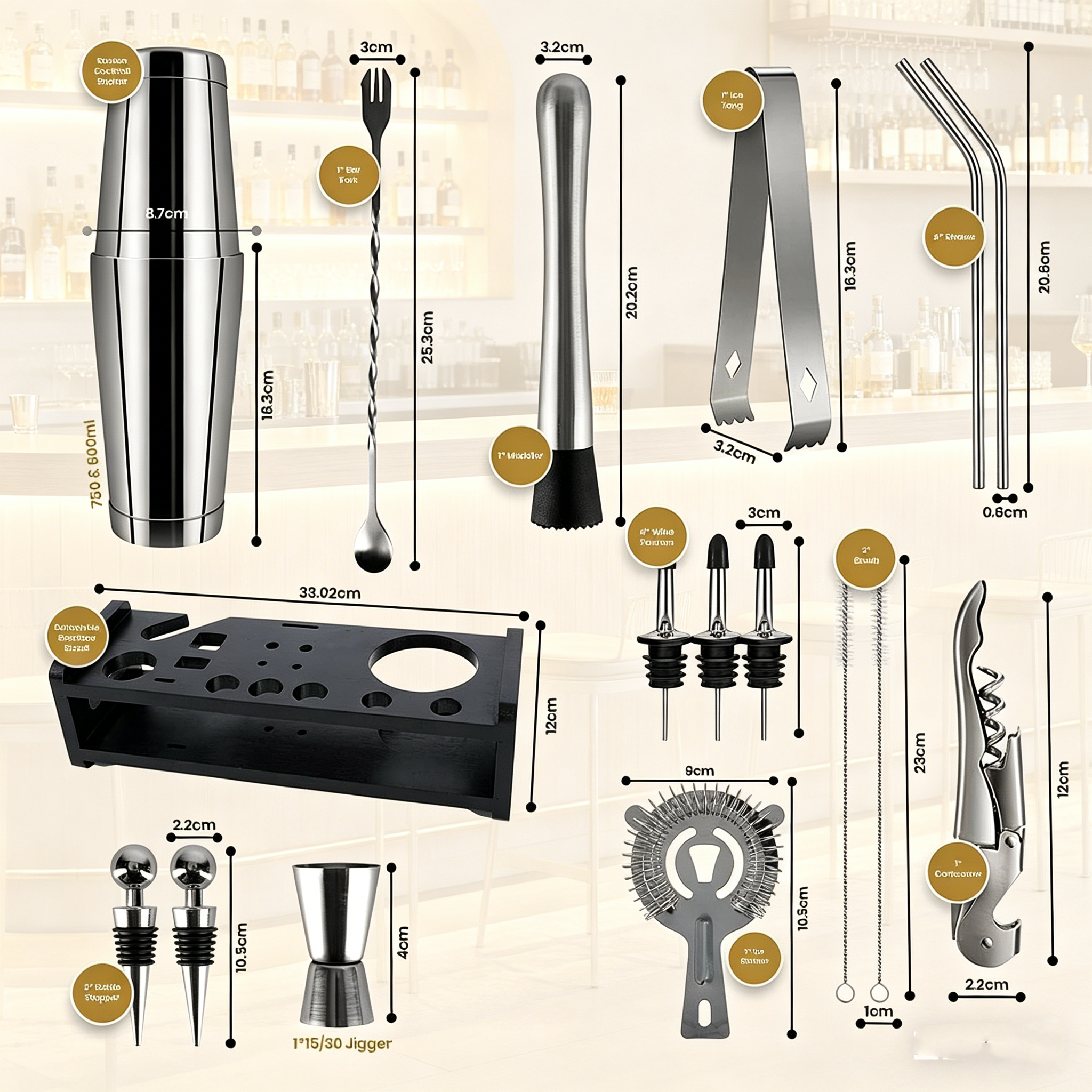 stllCocktail Shaker Set 18 Pie - Boston Shaker Set avaliação e preço