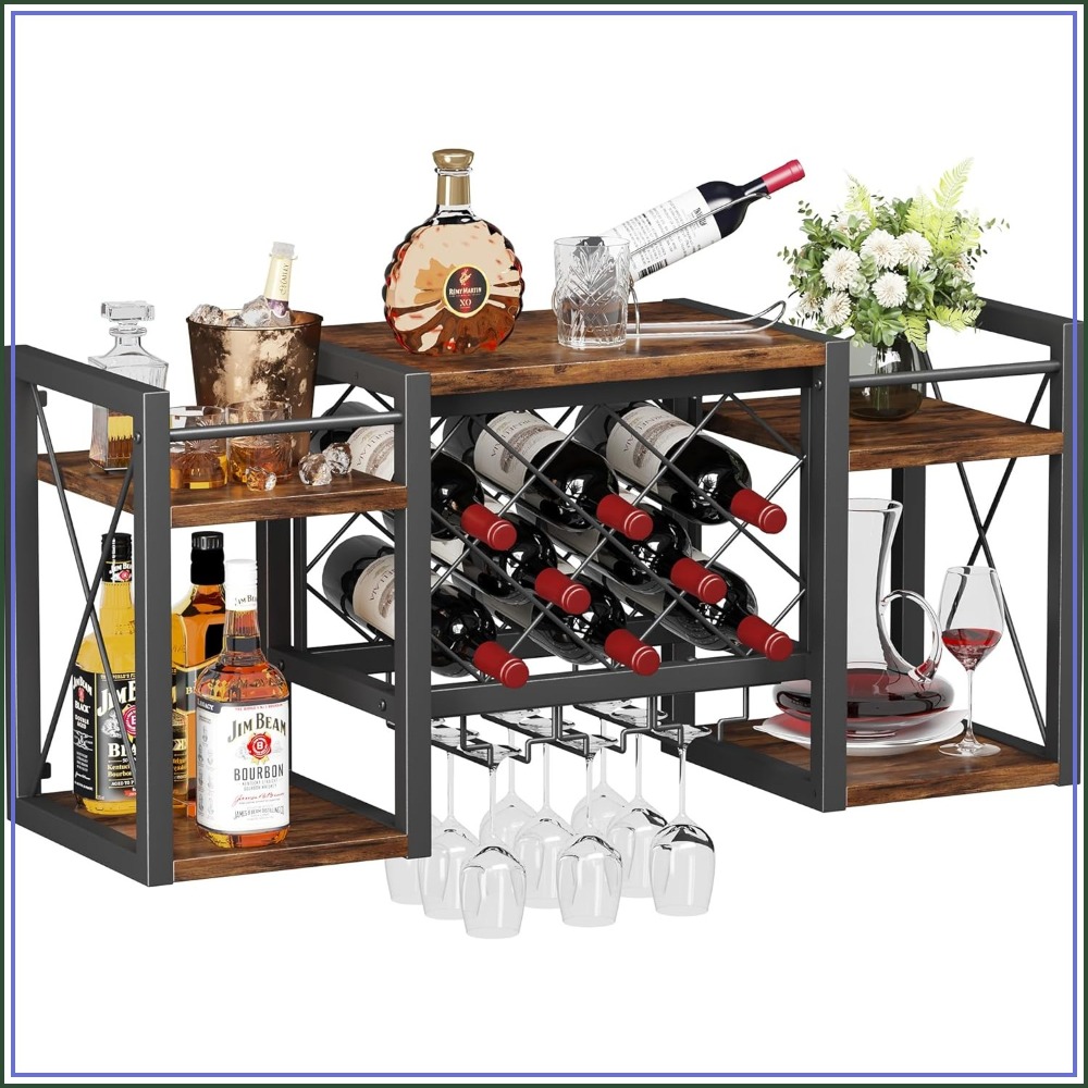 Wall Mounted Wine Rack with Gl - Home Bar Shelf avaliação e preço