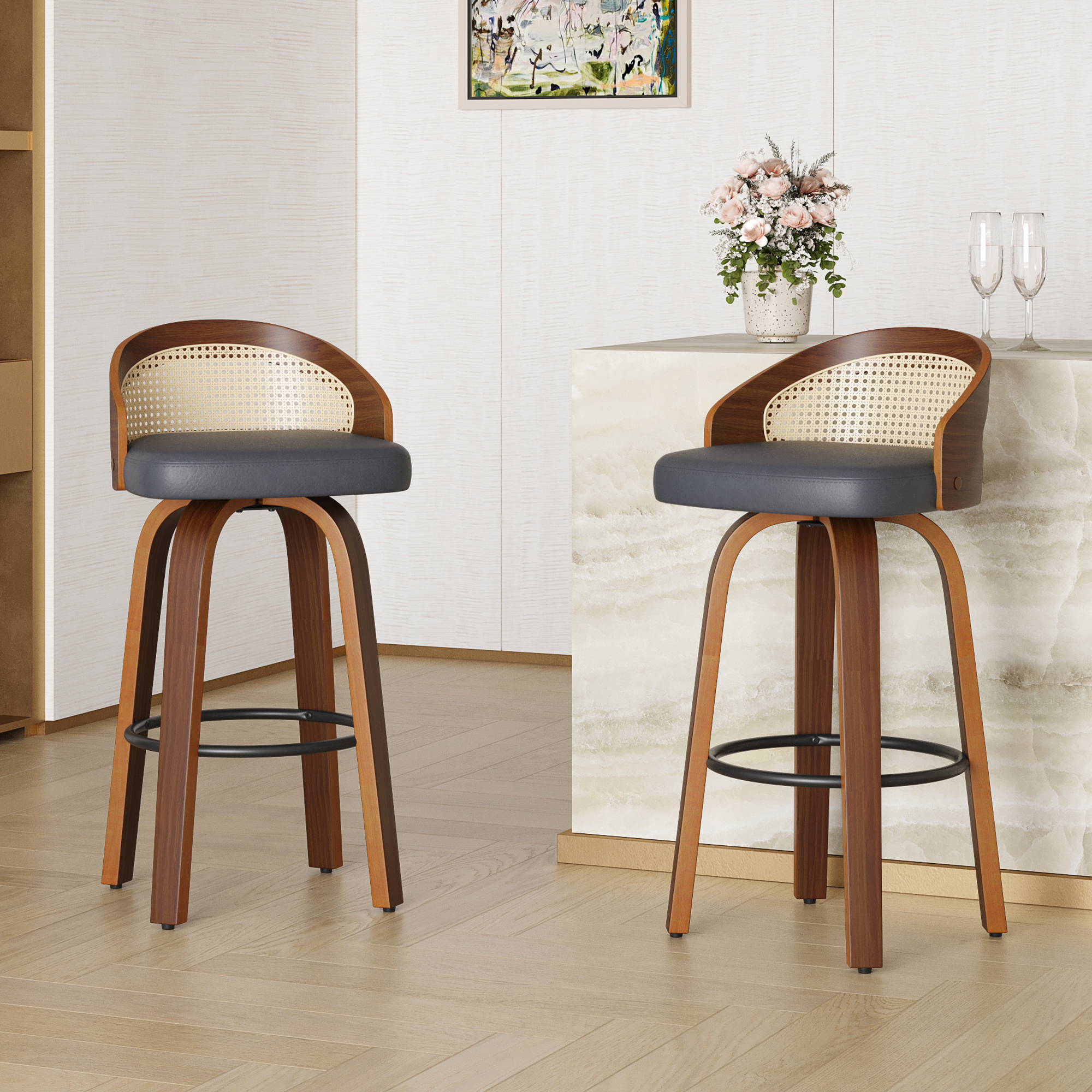 Set of 2 Swivel Bar Stools, Mo - Home Bar Lounge avaliação e preço